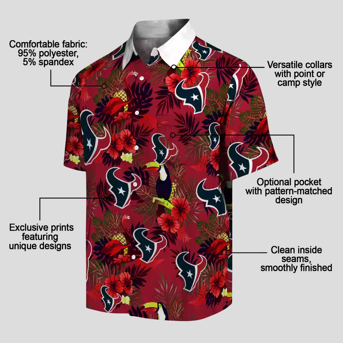 Houston Texans Aloha Toucan Floral Hawaiian Shirt – Summer NFL Fan Apparel