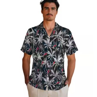 Houston Texans Blue Black Hawaiian Shirt, NFL Tropical Palm Pattern Beach Wear