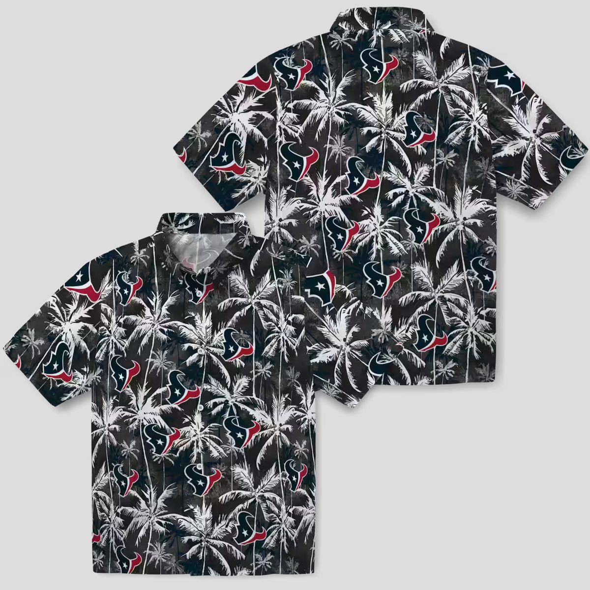Houston Texans Blue Black Hawaiian Shirt, NFL Tropical Palm Pattern Beach Wear