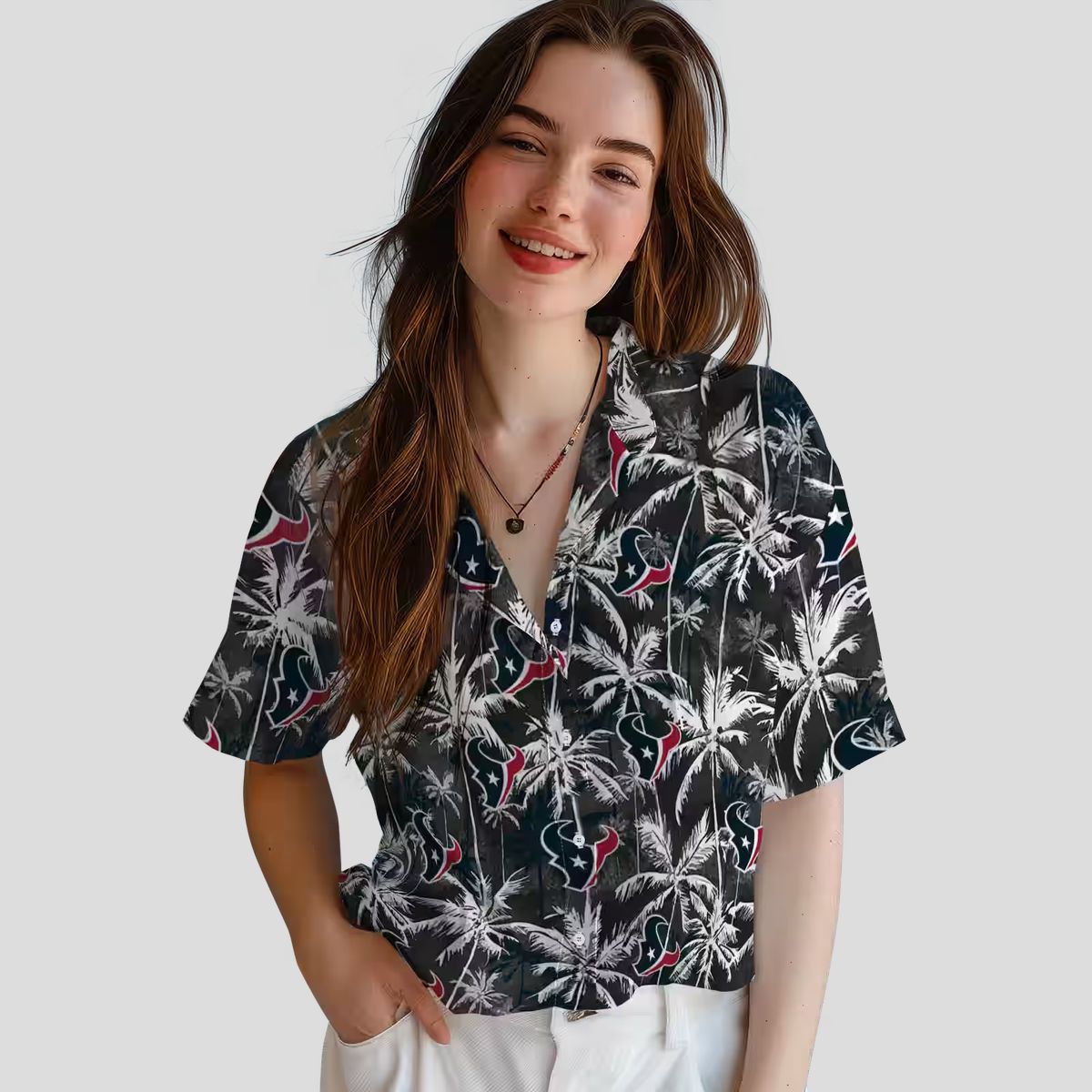 Houston Texans Blue Black Hawaiian Shirt, NFL Tropical Palm Pattern Beach Wear