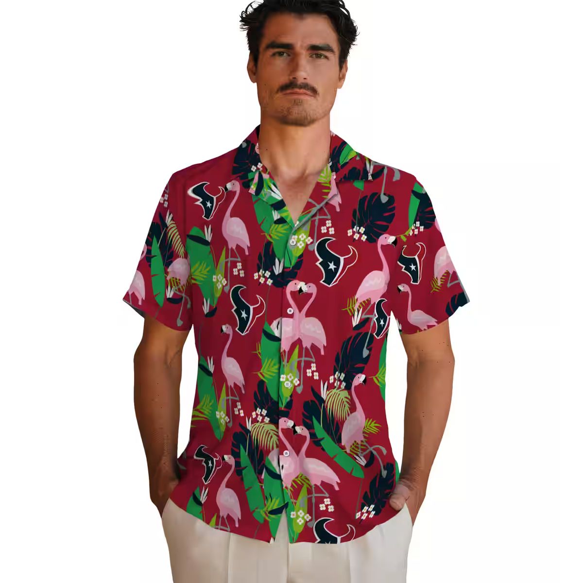 Houston Texans Blue Green Hawaiian Shirt with Flamingo Tropical Print for Fans