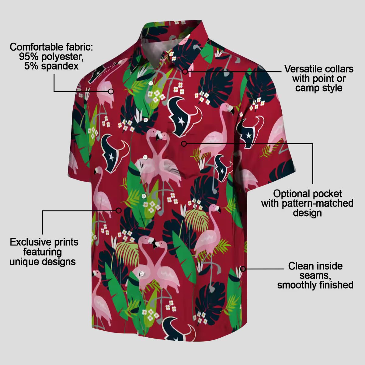 Houston Texans Blue Green Hawaiian Shirt with Flamingo Tropical Print for Fans
