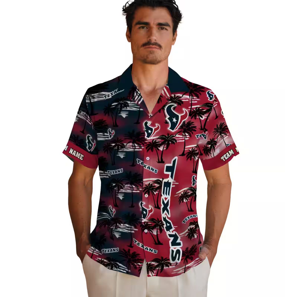 Houston Texans Blue Hawaiian Shirt, Personalized Palm Silhouettes Design for NFL Fans