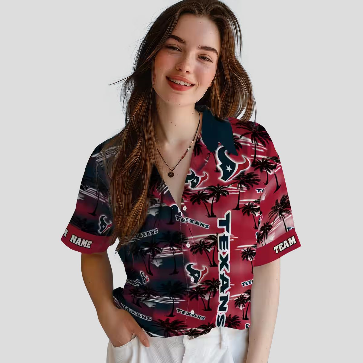 Houston Texans Blue Hawaiian Shirt, Personalized Palm Silhouettes Design for NFL Fans