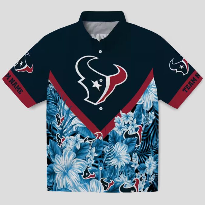 Houston Texans Floral Chevron Blue Hawaiian Shirt, Custom Aloha Shirt for Beach Party