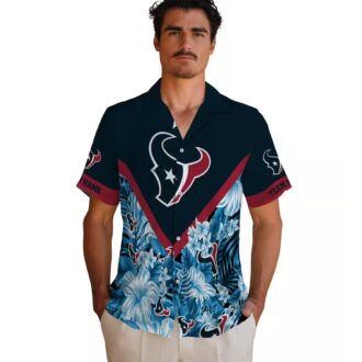 Houston Texans Floral Chevron Blue Hawaiian Shirt, Custom Aloha Shirt for Beach Party