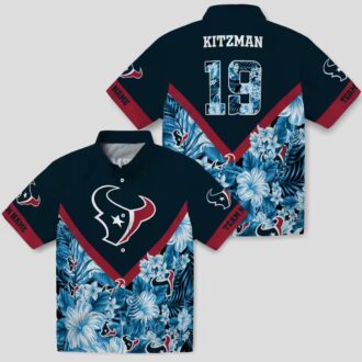Houston Texans Floral Chevron Blue Hawaiian Shirt, Custom Aloha Shirt for Beach Party