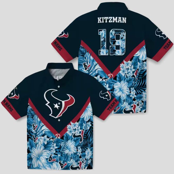 Houston Texans Floral Chevron Blue Hawaiian Shirt, Custom Aloha Shirt for Beach Party