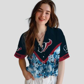 Houston Texans Floral Chevron Blue Hawaiian Shirt, Custom Aloha Shirt for Beach Party