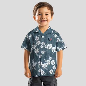 Houston Texans NFL Themed Blue Hawaiian Shirt with Hibiscus Clusters Print