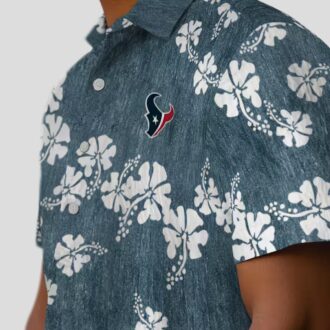 Houston Texans NFL Themed Blue Hawaiian Shirt with Hibiscus Clusters Print