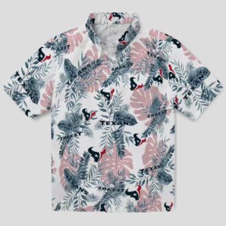 Houston Texans Summer Beach Hawaiian Shirt with Tropical Blue and White Leaf Print