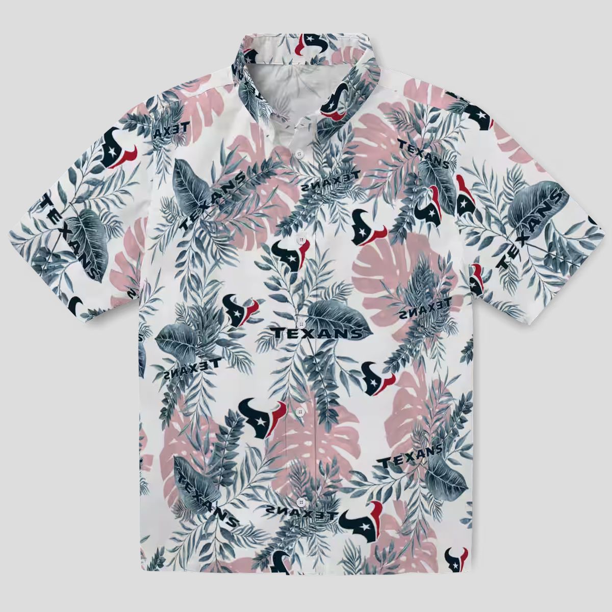 Houston Texans Summer Beach Hawaiian Shirt with Tropical Blue and White Leaf Print
