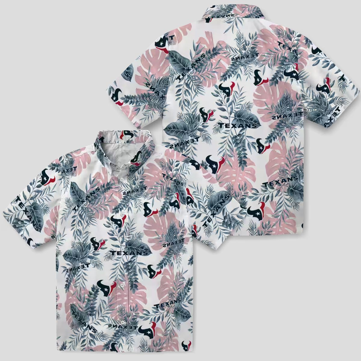 Houston Texans Summer Beach Hawaiian Shirt with Tropical Blue and White Leaf Print