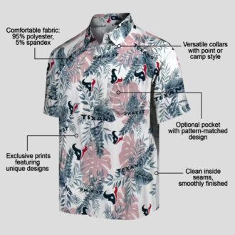 Houston Texans Summer Beach Hawaiian Shirt with Tropical Blue and White Leaf Print