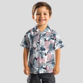Houston Texans Summer Beach Hawaiian Shirt with Tropical Blue and White Leaf Print