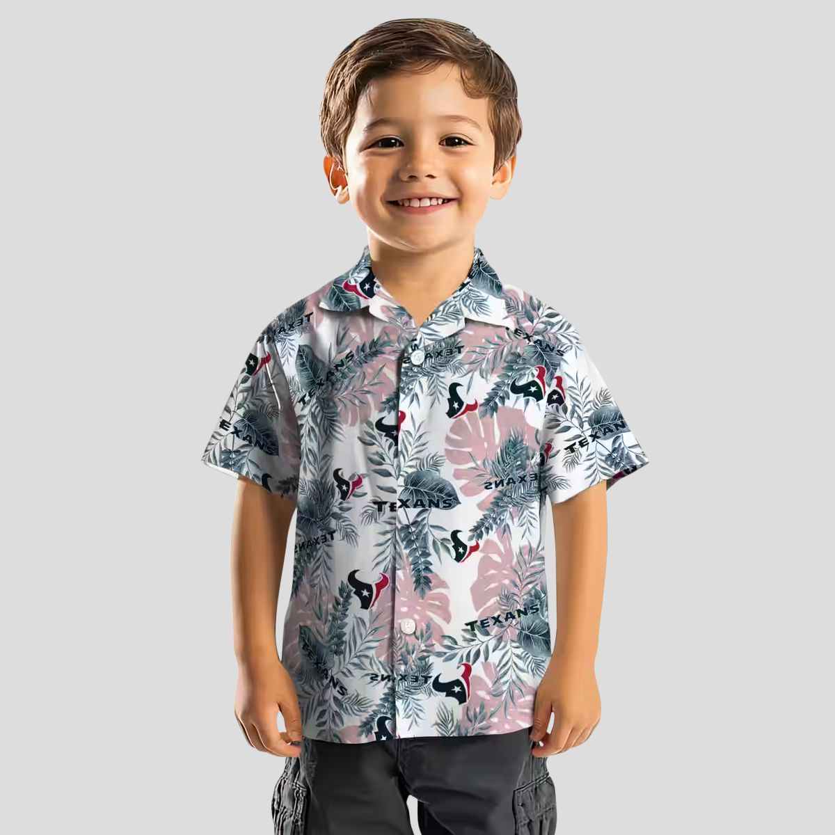 Houston Texans Summer Beach Hawaiian Shirt with Tropical Blue and White Leaf Print