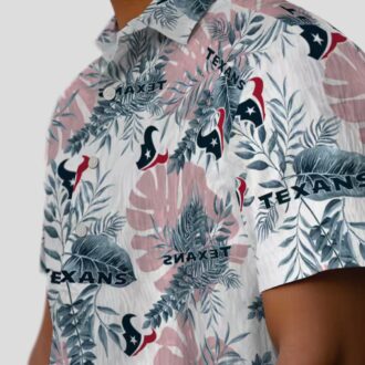 Houston Texans Summer Beach Hawaiian Shirt with Tropical Blue and White Leaf Print