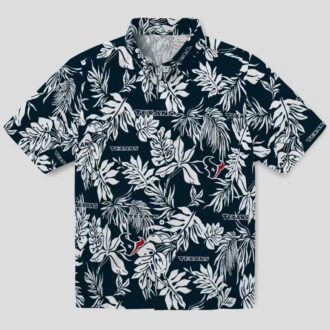 Houston Texans Summer Tropical Hawaiian Shirt with Blue and White Leaf Patterns