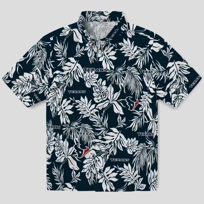 Houston Texans Summer Tropical Hawaiian Shirt with Blue and White Leaf Patterns