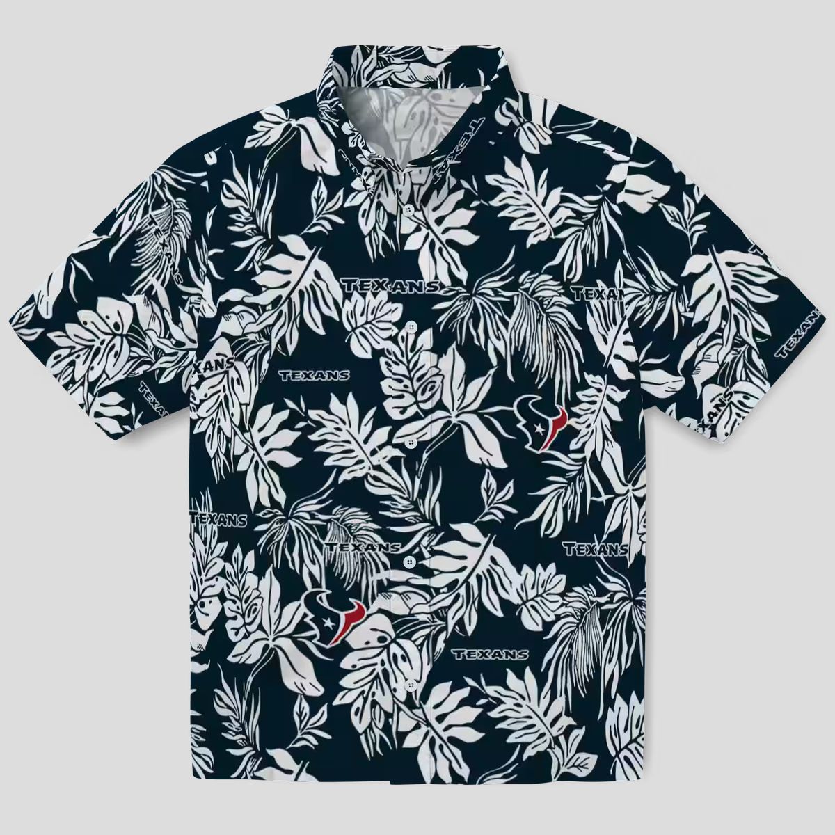 Houston Texans Summer Tropical Hawaiian Shirt with Blue and White Leaf Patterns
