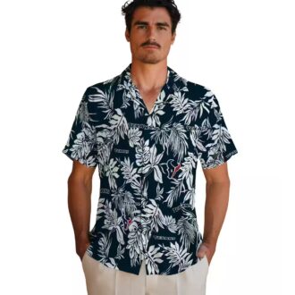 Houston Texans Summer Tropical Hawaiian Shirt with Blue and White Leaf Patterns