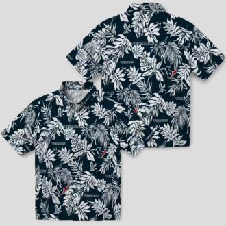 Houston Texans Summer Tropical Hawaiian Shirt with Blue and White Leaf Patterns