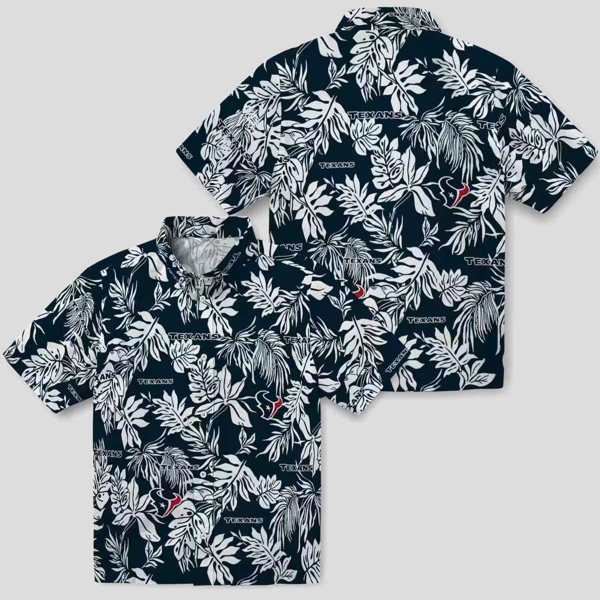 Houston Texans Summer Tropical Hawaiian Shirt with Blue and White Leaf Patterns