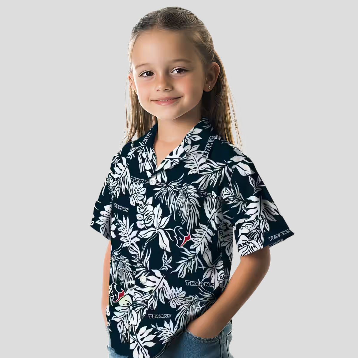 Houston Texans Summer Tropical Hawaiian Shirt with Blue and White Leaf Patterns
