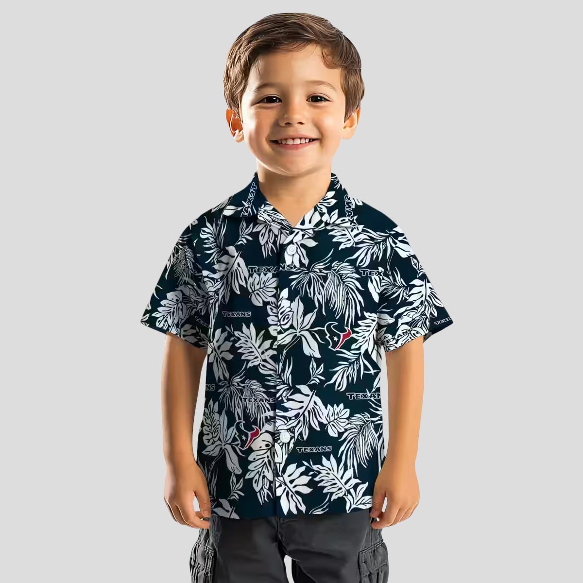 Houston Texans Summer Tropical Hawaiian Shirt with Blue and White Leaf Patterns