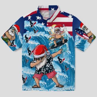 Houston Texans Surfing Santa Blue Tropical Hawaiian Shirt for Summer Vacation