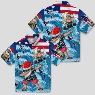 Houston Texans Surfing Santa Blue Tropical Hawaiian Shirt for Summer Vacation