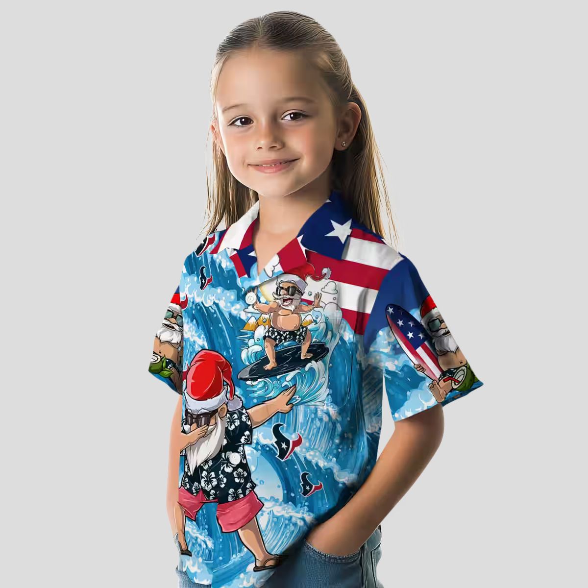 Houston Texans Surfing Santa Blue Tropical Hawaiian Shirt for Summer Vacation