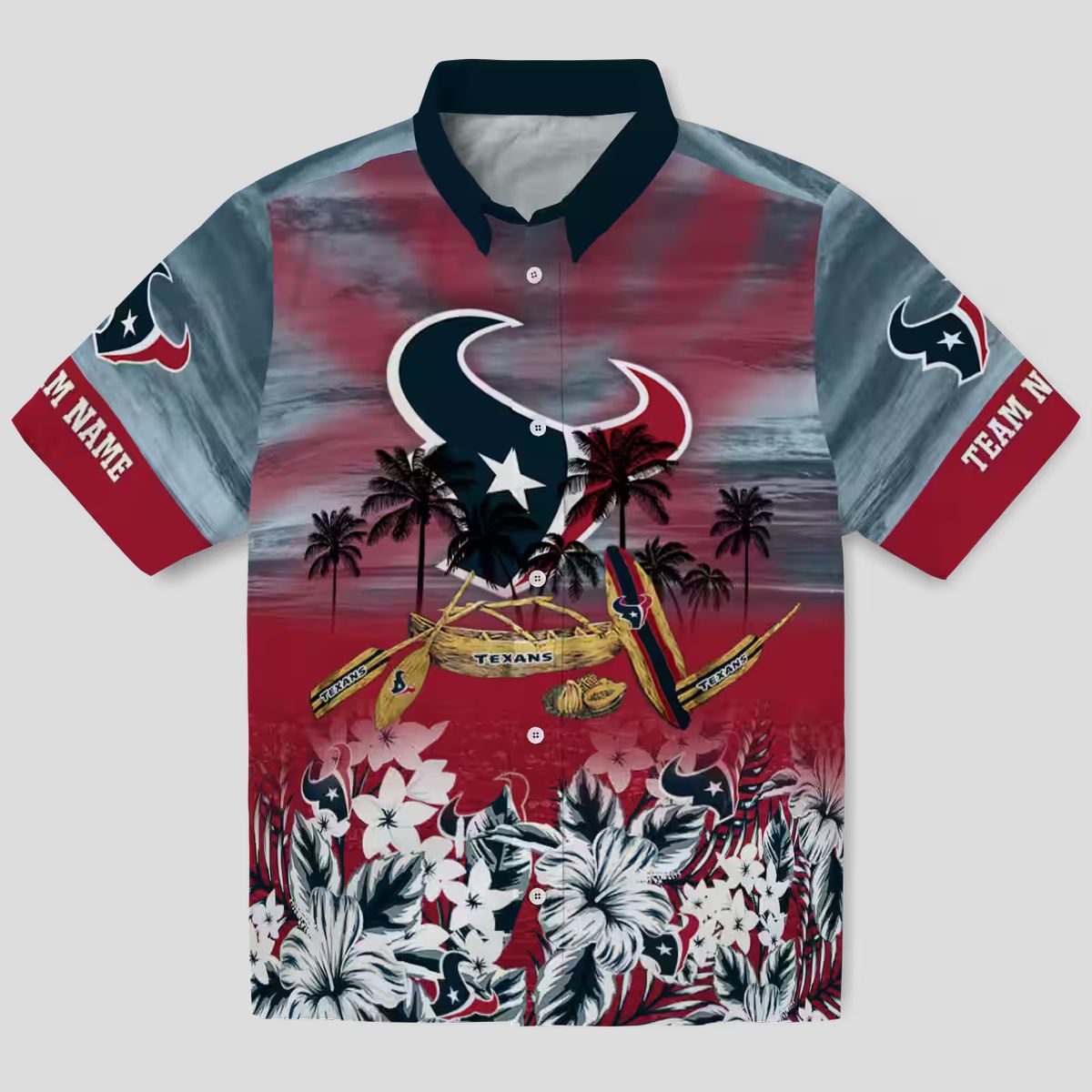 Houston Texans Tropical Blue Hawaiian Shirt with Canoe Design for Sports & Vacation