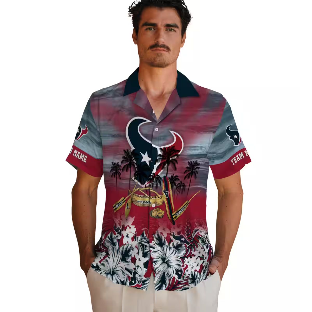 Houston Texans Tropical Blue Hawaiian Shirt with Canoe Design for Sports & Vacation