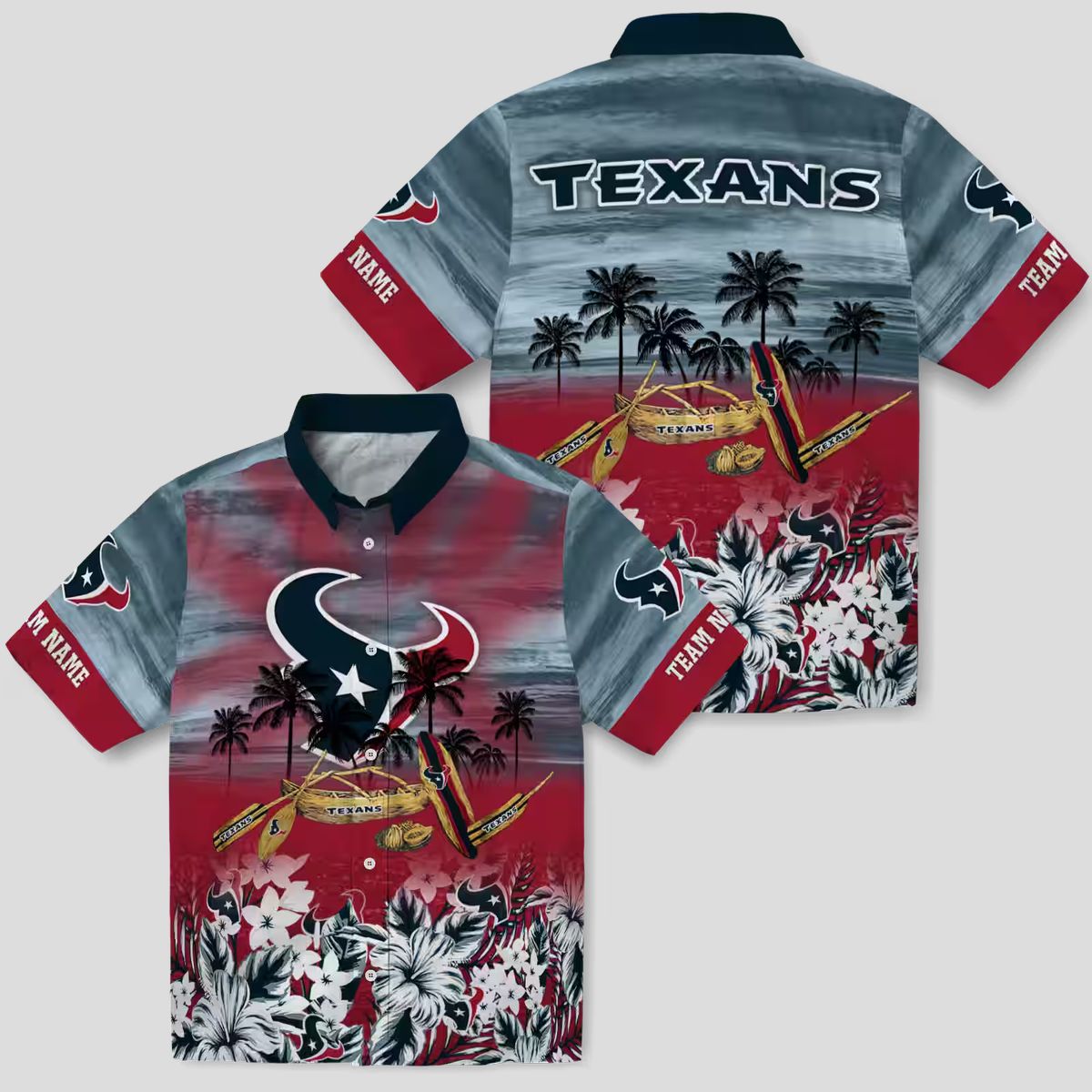 Houston Texans Tropical Blue Hawaiian Shirt with Canoe Design for Sports & Vacation