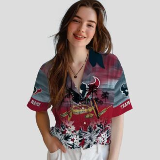Houston Texans Tropical Blue Hawaiian Shirt with Canoe Design for Sports & Vacation