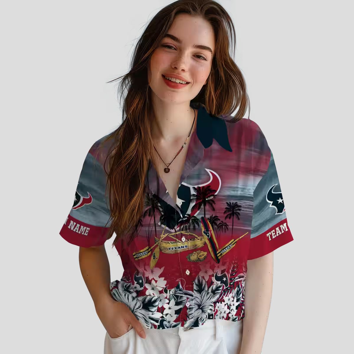 Houston Texans Tropical Blue Hawaiian Shirt with Canoe Design for Sports & Vacation
