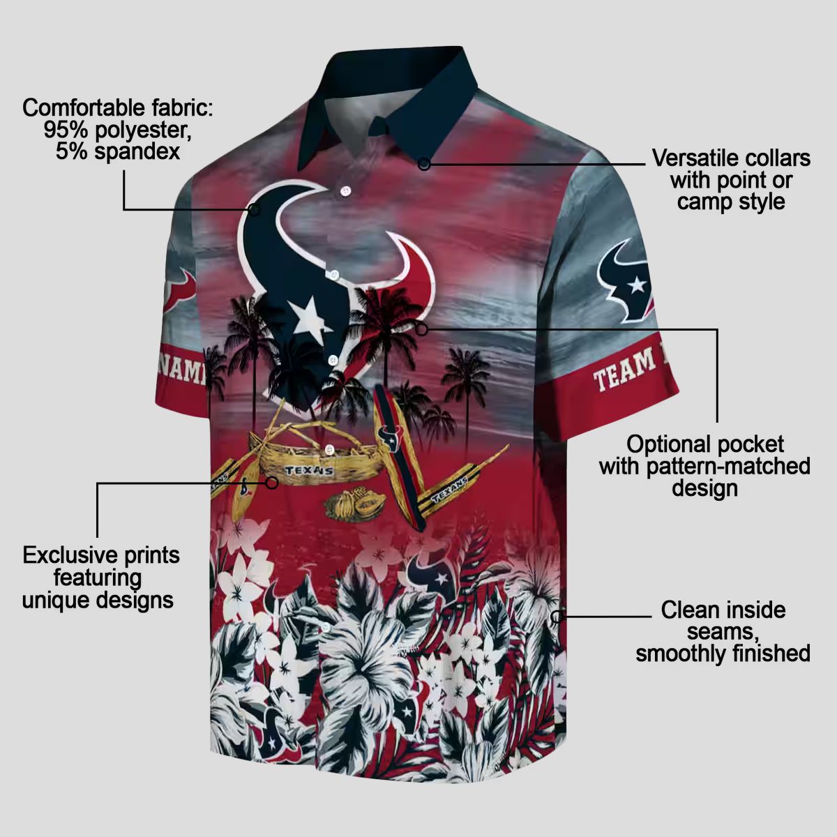 Houston Texans Tropical Blue Hawaiian Shirt with Canoe Design for Sports & Vacation