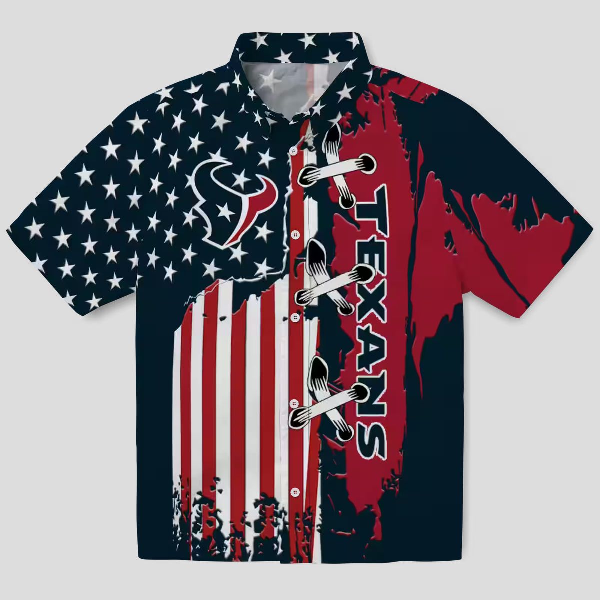 Houston Texans Tropical Blue Hawaiian Shirt with Stitched Flag Design