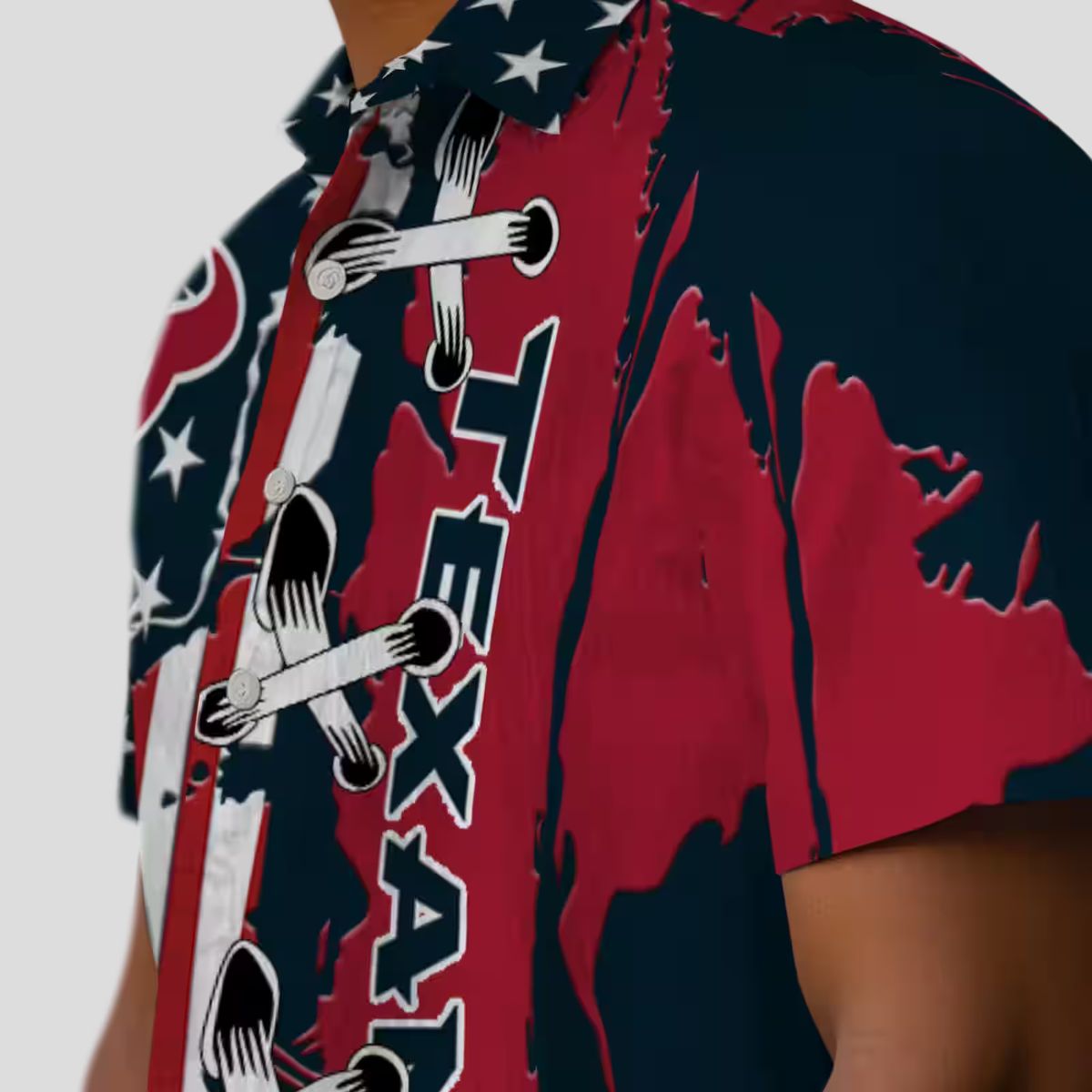 Houston Texans Tropical Blue Hawaiian Shirt with Stitched Flag Design