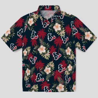 NFL Houston Texans Blue Hawaiian Shirt - Tropical Palm Tree & Flower Design