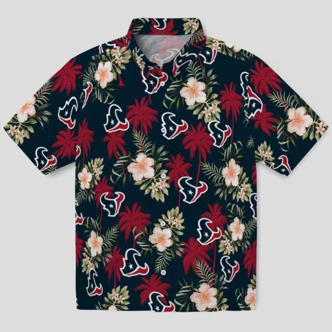 NFL Houston Texans Blue Hawaiian Shirt - Tropical Palm Tree & Flower Design