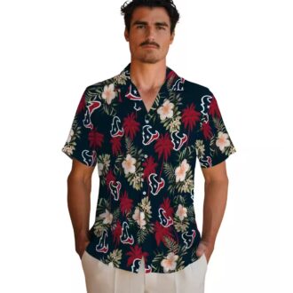 NFL Houston Texans Blue Hawaiian Shirt - Tropical Palm Tree & Flower Design