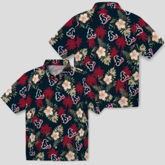 NFL Houston Texans Blue Hawaiian Shirt - Tropical Palm Tree & Flower Design