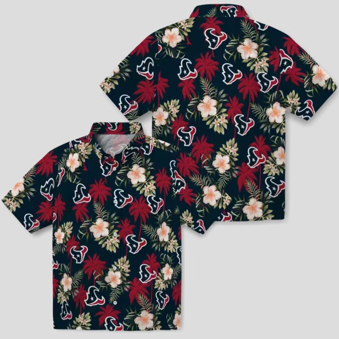 NFL Houston Texans Blue Hawaiian Shirt - Tropical Palm Tree & Flower Design