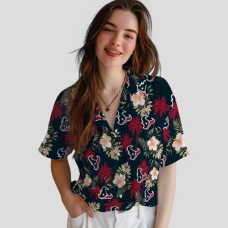 NFL Houston Texans Blue Hawaiian Shirt - Tropical Palm Tree & Flower Design
