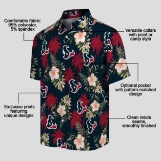 NFL Houston Texans Blue Hawaiian Shirt - Tropical Palm Tree & Flower Design