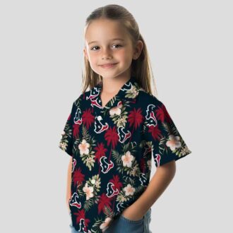 NFL Houston Texans Blue Hawaiian Shirt - Tropical Palm Tree & Flower Design