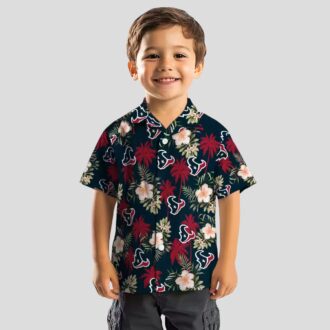NFL Houston Texans Blue Hawaiian Shirt - Tropical Palm Tree & Flower Design
